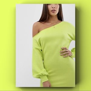 ASOS Neon Off Shoulder Sweatshirt Dress